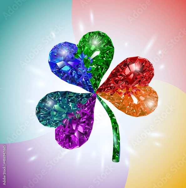Obraz Crystal multicolored clover leaf. Vector.