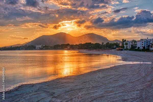 Obraz Beach of Alcudia town in sunset time