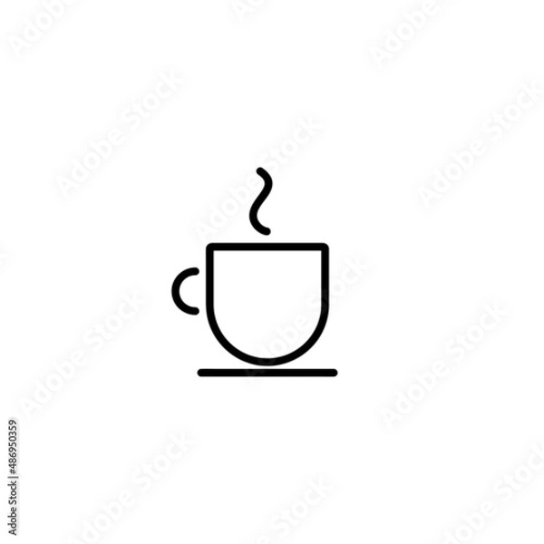 Fototapeta Cup of hot coffee or tea with steam icon with editable stroke isolated on white background - pixel perfect outline symbol of warm drink in mug for autumn or winter seasonal design in line art.
