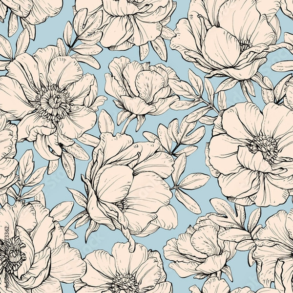 Fototapeta Seamless floral pattern with peonies.