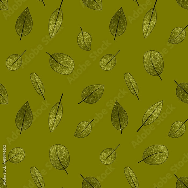 Fototapeta Seamless green pattern with textured leaves
