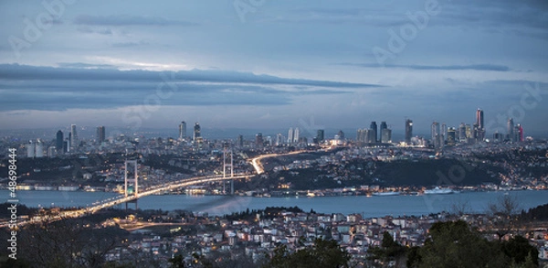 Fototapeta Bosphorus and bridge at night, Istanbul
