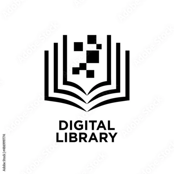 Fototapeta Abstract logo for digital library. Logo concept for digital e-book and online learning. Internet things for educational program logo.