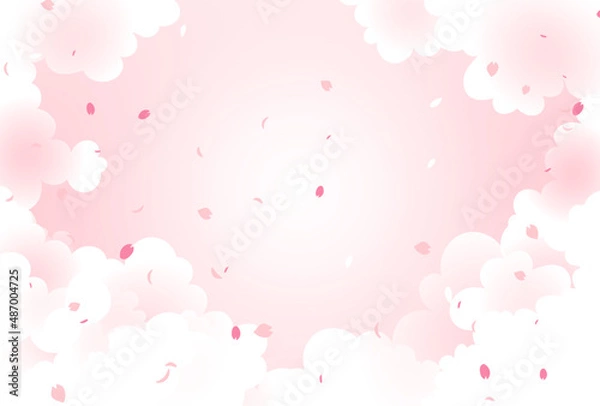 Fototapeta もくもく雲の間からこぼれる桜吹雪　ベクター