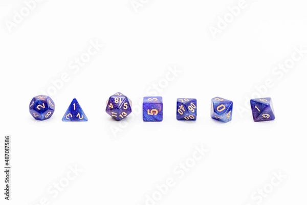 Obraz Space games. Board game polyhedral dices with different sides isolated on white background	
