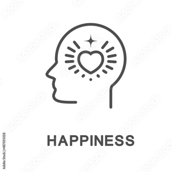 Fototapeta Icon – happiness. The heart, winged with rays of joy, is a symbol of supreme satisfaction of man. The thin contour lines.