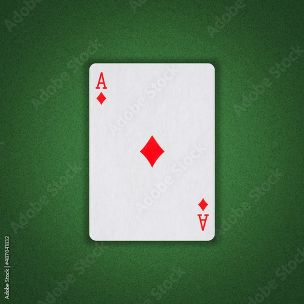 Fototapeta Ace of diamonds on a green poker background. Gambling. Playing cards.