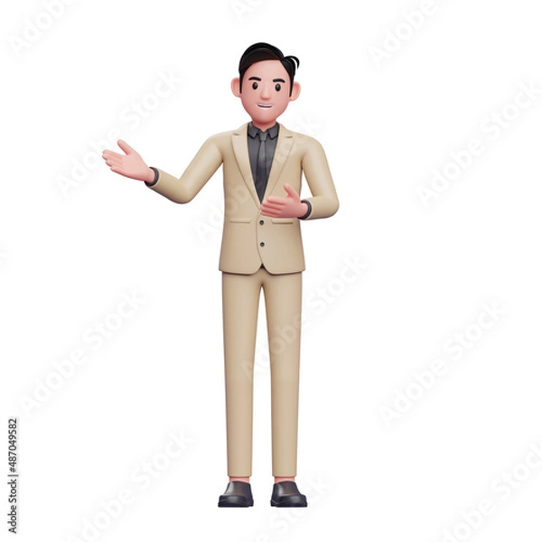 Fototapeta 3d Businessman Presentation concept, 3D render businessman character illustration