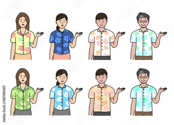 Obraz 案内する沖縄のかりゆしウェアを着た男女