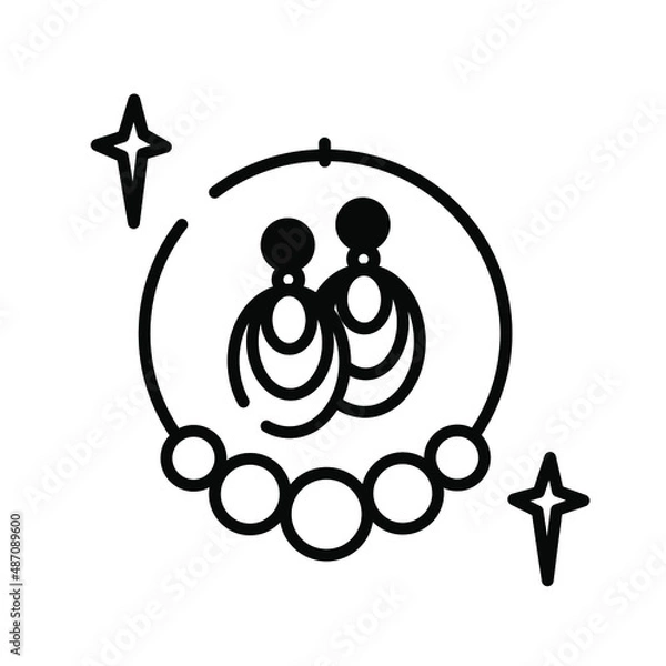 Fototapeta Accessory image: earrings and beads. Single line icon, vector illustration. Suitable for social networks, websites, packaging and designs. Suitable for the beauty industry. 