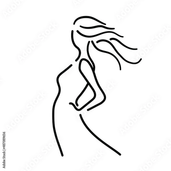 Fototapeta Monoline girl silhouette for beauty sphere. Suitable for use in social networks, as an icon, for websites and applications, as well as for designs. 