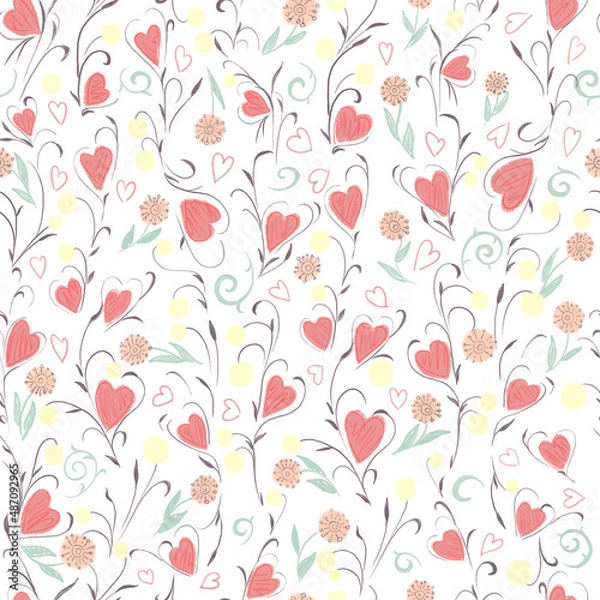 Fototapeta Pattern of hearts and flowers