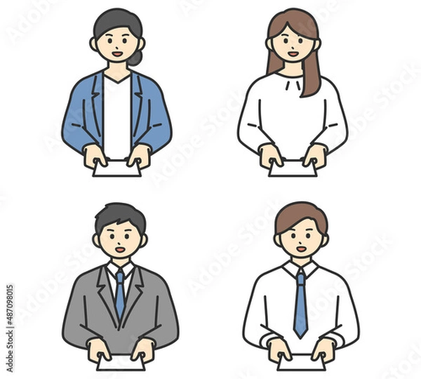 Fototapeta 名刺交換をする男性と女性のイラスト素材