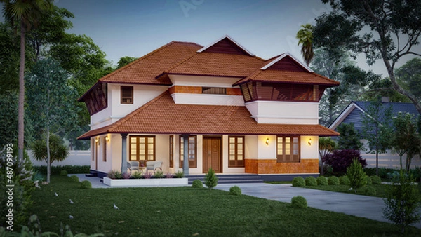 Fototapeta 3d illustration of a newly built luxury home