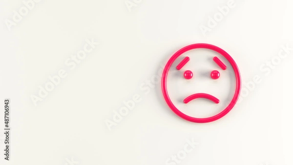 Fototapeta 3d Illustration of outlined sad frowning Face Emoji on light background. 