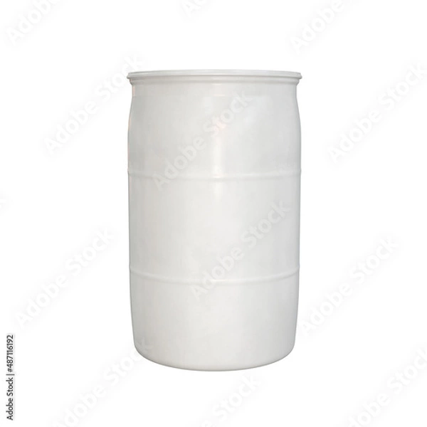 Obraz Plastic barrel white side view on a white background, 3d render