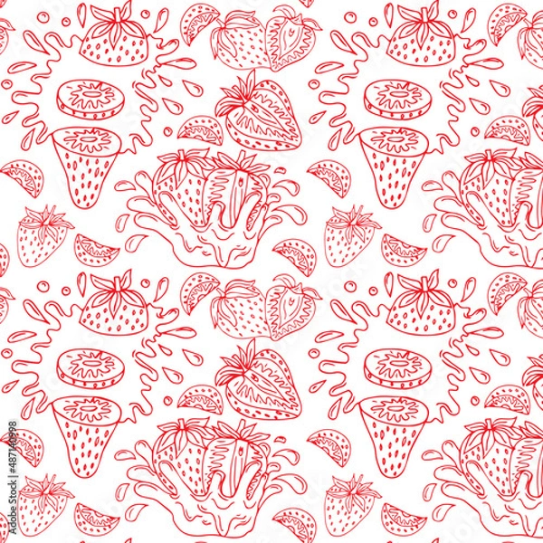 Obraz Seamless pattern with red strawberries on a whitebackground