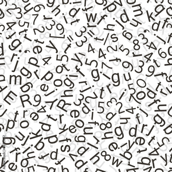 Fototapeta Abstract black and gray letters over white, seamless background.