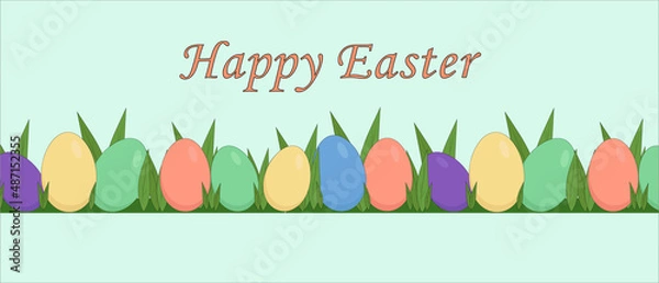Obraz seamless pattern of colored easter eggs and fresh grass