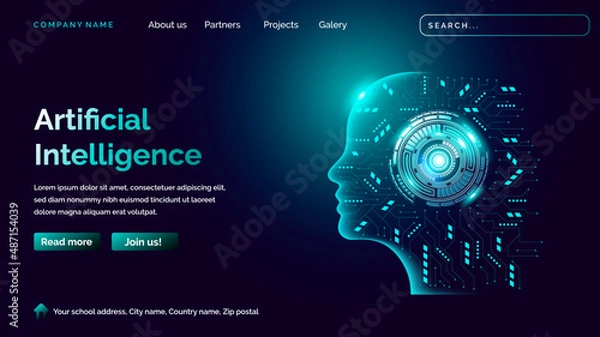 Obraz Human artificial intelligence landing page in futuristic technology style