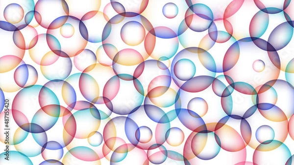 Fototapeta Soap bubbles. Abstract multicolored seamless pattern of overlapping transparent circles with gradient fill on a white background. Vector illustration.