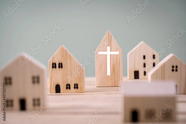 Fototapeta Village of church for catholics , community of Christ , Concept of hope , christianity , faith, religion and church online.