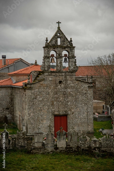Obraz Facade of a village chapel with a cemetery typical construction of small parishes in the interior of Galicia