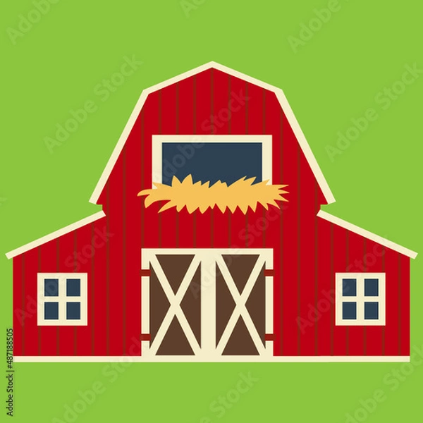 Obraz Cute red vector barn with hay.
