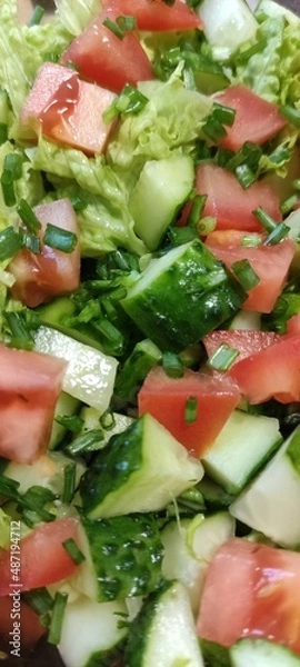 Fototapeta A simple cucumber and tomato salad.