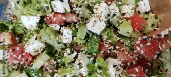 Obraz A simple cucumber and tomato salad.