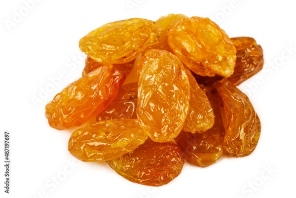 Fototapeta Raisins on white background, Isolated Raisin, Heap of yellow Raisins, Indian Kishmish.