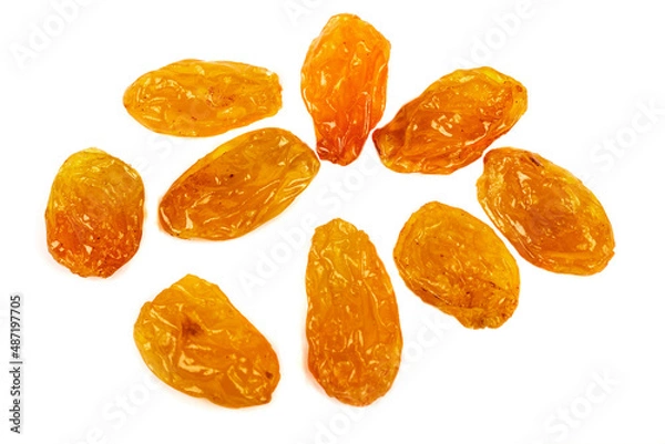 Fototapeta Raisins on white background, Isolated Raisin, Heap of yellow Raisins, Indian Kishmish.