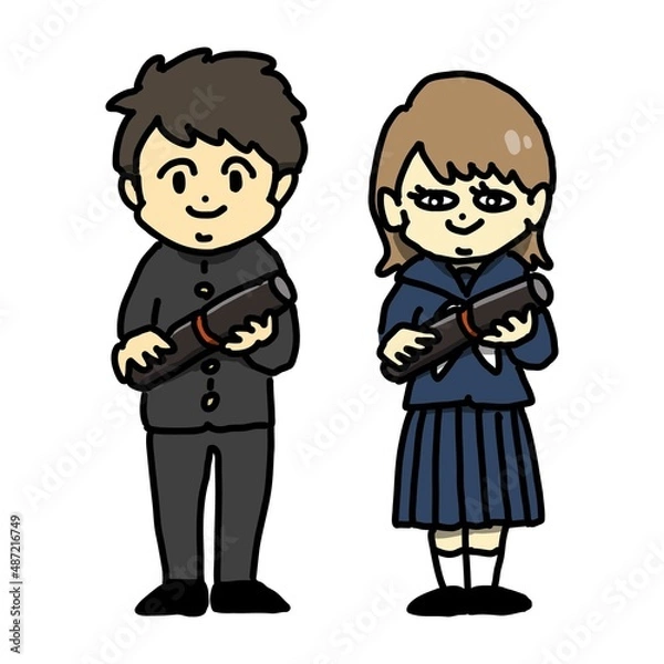 Obraz 卒業証書を持った男女の生徒のイラスト