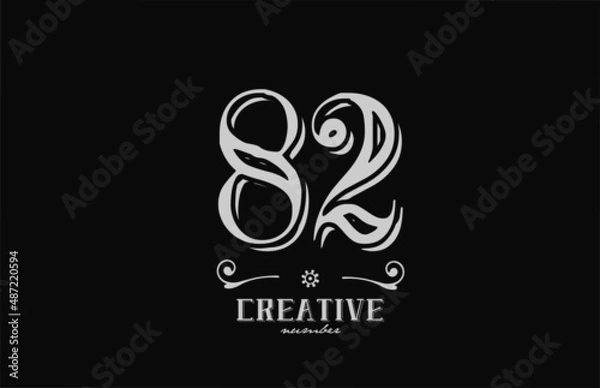 Fototapeta 82 number logo icon with black and white colors. Creative vintage template for company adn business