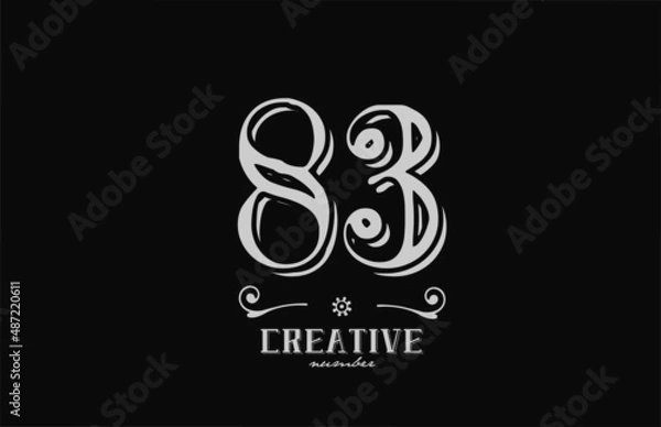 Fototapeta 83 number logo icon with black and white colors. Creative vintage template for company adn business