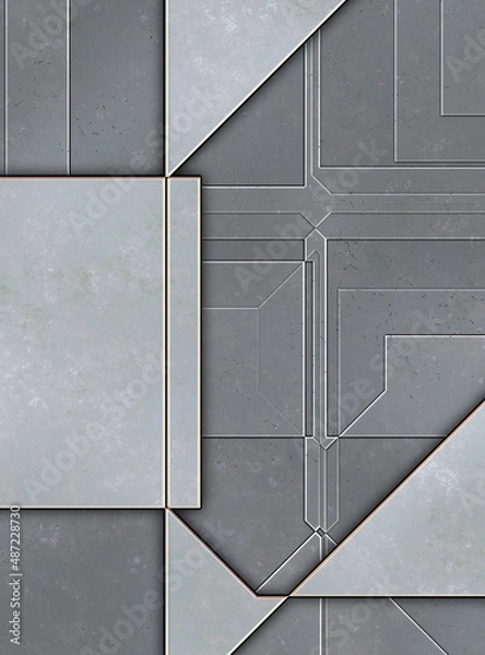 Fototapeta Layered panels. Futuristic abstract wallpaper. Geometric technological reflective background.3D metallic texture. Spaceship  pattern surface.