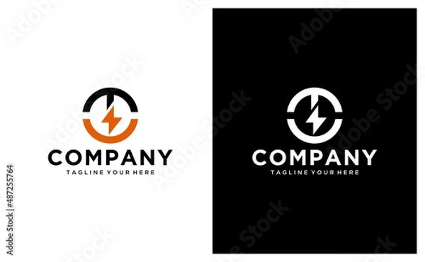 Fototapeta Circle Flash T Letter Logo, Electrical Bolt Logo design  Vector template. on a black and white background.