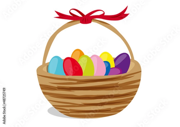Obraz Cute basket with multicolored easter eggs