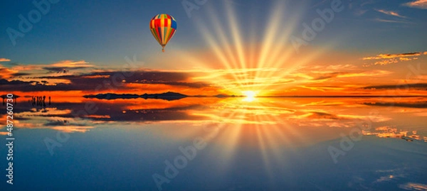 Fototapeta ミラーレイク・ウユニ塩湖の美しい夕景