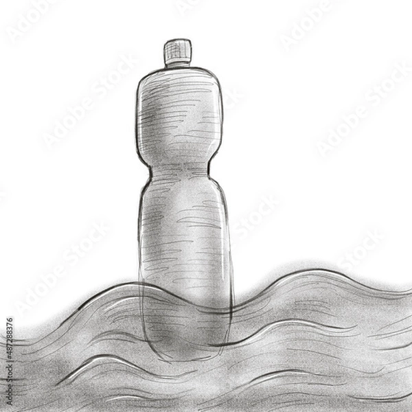Obraz hand drawn sketch of a plastic bottle in the ocean