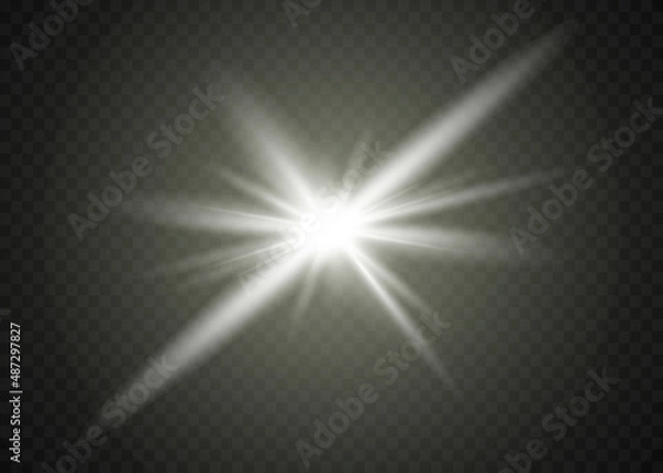 Obraz Glowing flash. Sparkling light effects of lens flare with colorful twinkle. Beautiful glare effect with bokeh, glitter particles and rays. Shining abstract background.
