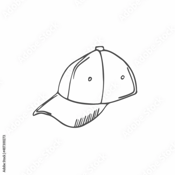 Fototapeta Vector hand drawn baseball hat outline doodle icon. Baseball cap sketch illustration for print, web, mobile and infographics isolated on white background.