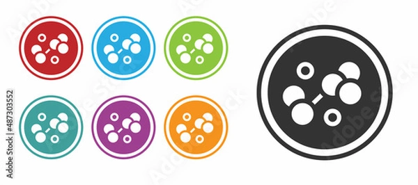 Fototapeta Black Molecule icon isolated on white background. Structure of molecules in chemistry, science teachers innovative educational poster. Set icons colorful. Vector