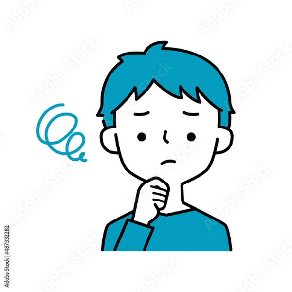 Fototapeta 困り顔の悩む男性のシンプルなイラストアイコン