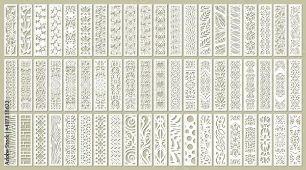 Fototapeta Big set of vertical panels, gratings. Abstract ornament, geometric, classic, oriental pattern, floral and plant motifs. Template for plotter laser cutting of paper, metal engraving, wood carving, cnc.
