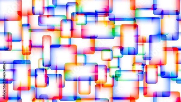 Fototapeta Abstract multicolored seamless pattern of overlapping transparent rectangles with illumination on a white background. Vector illustration.