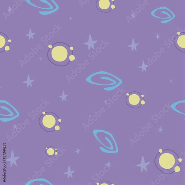 Obraz colorful space seamless pattern with planets, comets, stars. Night sky hand drawn astronomical background. childish pattern with space elements.