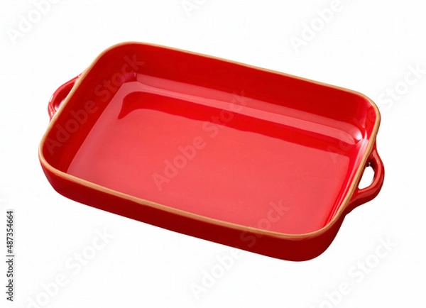 Fototapeta red enamel ceramic baking dish isolated on white