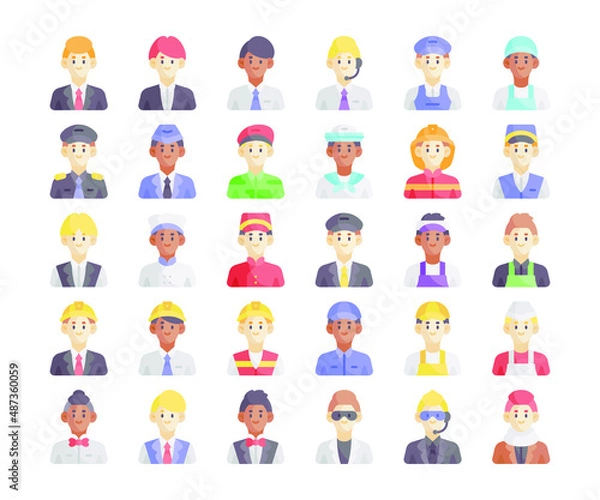 Obraz Simple set of 30 Male Occupation Avatar icons in detailed flat style