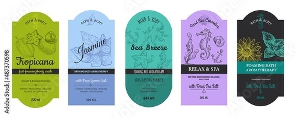 Obraz Foaming bath cosmetic product, label design set